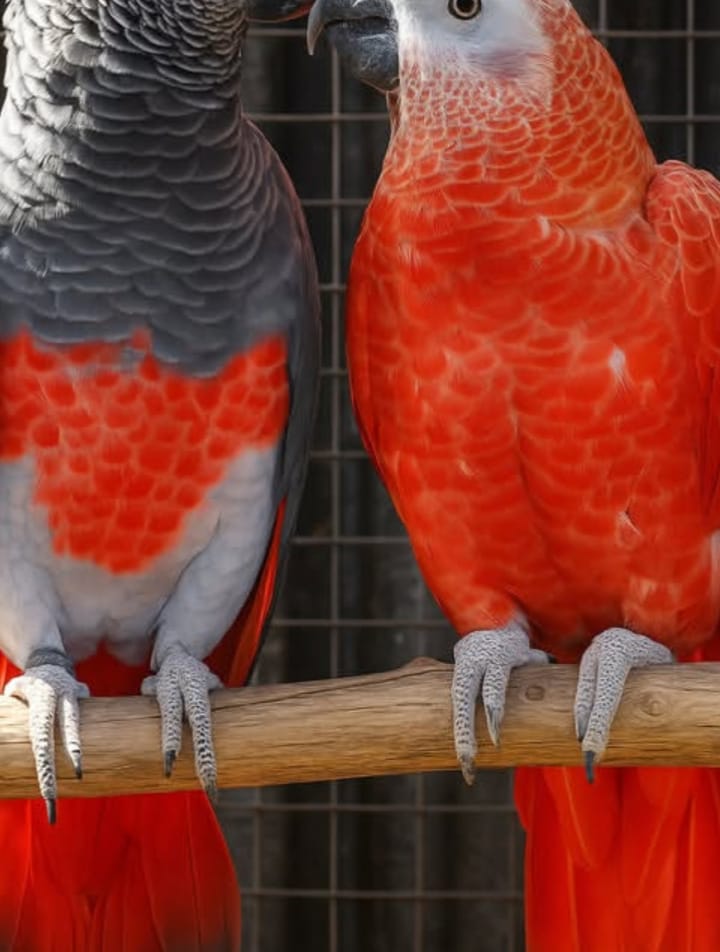 Red Factor African Grey Parrots for sale, featuring stunning red accents, elegant grey feathers, and charming companion bird qualities.